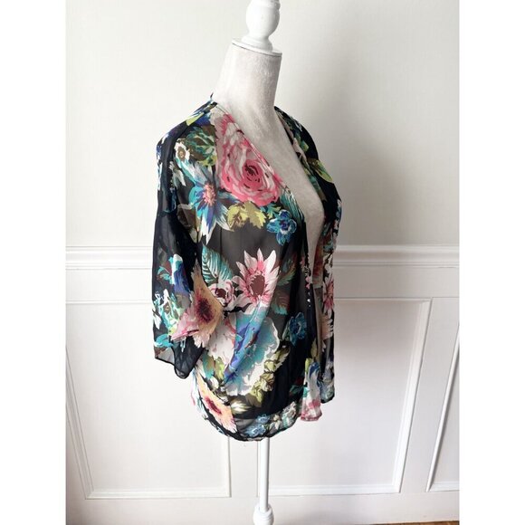 Bobeau Gauzy Floral Print Open Kimono S Lightweight - Picture 3 of 5